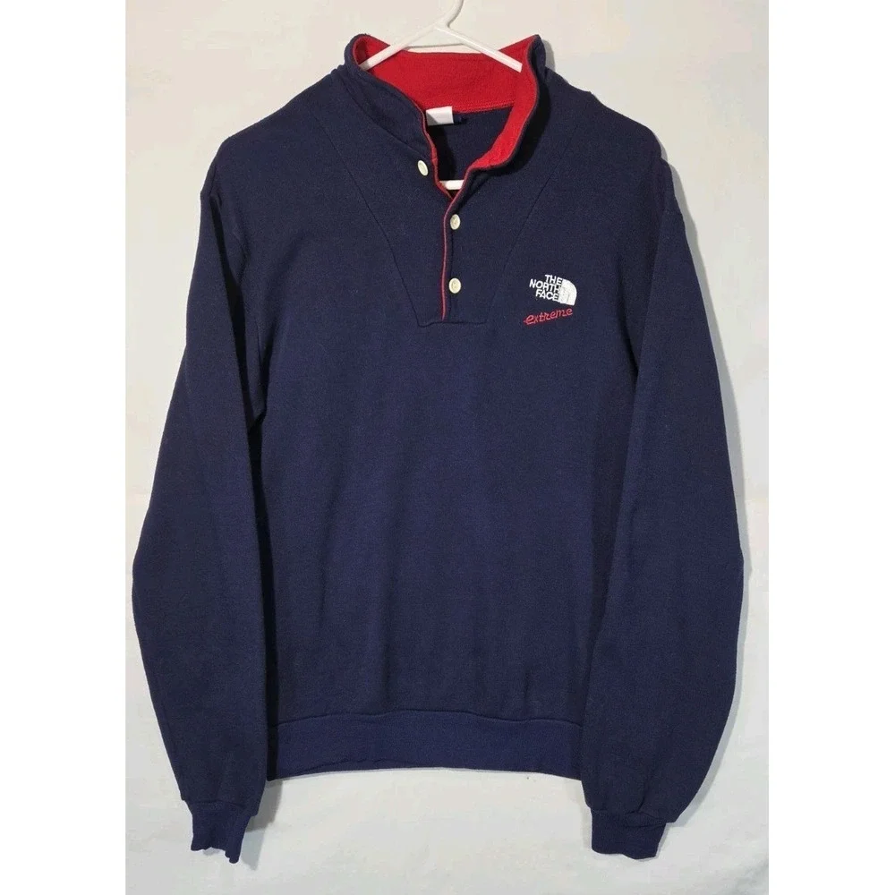 Vintage 1/2 Button Up Sweater XL The North Face Extreme Blue And Red Piping